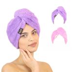 2'Li Paket Mikrofiber Saç Havlusu (Lila-Pembe)