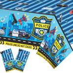 2'li Paket Polis Karikatür Plastik Masa Örtüsü, Polis Rozeti Polis Arabası Tek Kullanımlık Masa Örtüsü, Çocuk Doğum Günü Partisi Dekorasyon Malzemeleri 218,4 x 129,5 cm