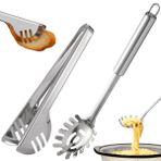 2'li paket spastal kaşığı, servis maşası, spagetti maşası, paslanmaz çelik makarna klipsi, makarna dispenseri, et maşası, makarna pişirmek ve pişirmek için uygun, et kızartma, bulaşık makinesinde