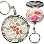 2'li Paket - Taşınabilir Hap Düzenleyici (Çilek Meyve Çiçekleri) Metal İlaç Kutusu, Anahtarlıklı 3 Bölmeli Stash Vitamin Meds Kılıfı