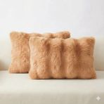 2'li Peluş Bubble Kırlent Kılıfı 35*50 Kahve Renk Yumuşak Kadife Yastık Çift Taraflı - 35 x 50 cm - Camel