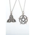2'Li Pentagram - Triquetra Güneş Ay Yıldız Gümüş Kaplama Kolye Seti