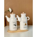 2'li Porselen Yağdanlık ve Bambu Altlık Seti, 1000ML, Şık ve Kullanışlı - Seçenek 1