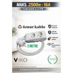 2li Priz Uzatma Kablosu 2 Metre 3x1.5 Ttr Topraklı Kaliteli - Beyaz