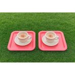 2'li Renkli Kırılmaz Plastik Kare Düz Kahve & Çay & Tatlı Sunum Tepsisi - Pembe