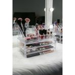 2’li Şeffaf Organizer Set, 3 Çekmeceli ve 16 Bölmeli Düzenleyici - Ahşap