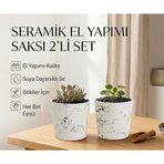 2’li Seramik Saksı/Dekoratif Kupa Seti Beyaz Siyah Desenli | Modern Dekoratif El Yapımı Tasarım - 10 cm