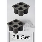 2’li Set – 4 Bölmeli Silikon Buz Kalıbı – Büyük Yuvarlak Buz Küpü Yapma Kabı 12X12 cm - Gri
