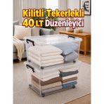 2’li Set 40 LT Kilitli Tekerlekli Saklama Kutusu Şeffaf Düzenleyici Depolama Kutusu