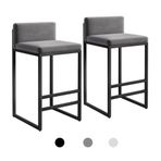 2'li Set 76,2 cm Ayaklıklı Bar Tabureleri Dikdörtgen Tezgah Yüksekliği Mutfak Yemek Sandalyeleri Kalın Yastık Sırtlığı Metal Çelik Çerçeve Bar Tabureleri Ev Bar veya Restoran için Siyah Çerçeve Gri
