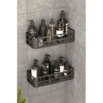 2'li Set Banyo Duş Rafı Şampuanlık, Sabunluk Siyah Yapışkanlı Siyah