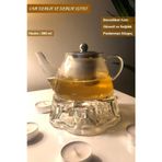 2’li Set Cam Demlik ve Cam Isıtıcı Süzgeçli Demlik 500 ml Bitki Çayı Demliği Borasilikat V