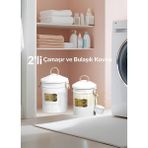 2\'li Set Çamaşır Kovası Metal Bulaşık Kovası Ölçekli Deterjan Kutusu Paslanmaz Beyaz Galvaniz