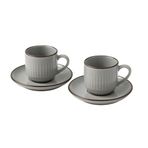 2'li Set Çizgili Seramik Fincan Takımı | Mat Kahverengi Beyaz Rustik Espresso & Türk Kahvesi Fincanı | Çift Kişilik Kulplu Servis Seti | Modern Ev ve Kafe Stili