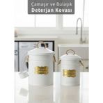 2'Li Set Deterjan Kovası Çamaşır Bulaşık Kutusu Ölçekli Galvaniz Metal Beyaz
