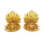 2'li set halinde dekoratif MDF ahşap lotus T Light Holder mum standı Tealight Hint geleneksel festival dekorasyonu için aydınlatma aksesuarları ev dekorasyonu (balmumu hariç) (Boyut: -10 cm) (sarı ve