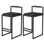 2'li Set Kadife Bar Tabureleri Kare Mutfak Sandalyesi Siyah Çerçeveli 65 cm Yükseklik Modern Gri Bar Oturma Kahvaltı Tezgahı için Şık Ev Dekoru