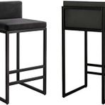 2'li Set Kadife Tezgah Yüksekliği Bar Tabureleri Sırt ve Ayaklıklı Modern Düşük Sırtlı Yemek Sandalyeleri Mutfak Adası ve Ev PubGray Siyah Ayaklı 65 cm