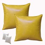 2'li Set Limon Sarısı PU Deri Kırlent Kılıfı Kare ve Dikdörtgen Yastık Kılıfları Kanepe Kanepe Yatak Araba için 60x60 cm (2+2)