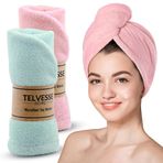 2li Set Mikrofiber Saç Havlusu Plaj Deniz Havuz Bonesi Banyo Saç Kurutma Baş Havlusu Turkuaz-Pembe