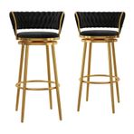 2'li set modern döner bar taburesi, kadife tezgah yüksekliği sırtlı, kolsuz tasarım, mutfak adası için metal ayaklar, 65 cm koltuk yüksekliği, zarif siyah