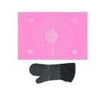 2'li Set Pembe 45x65 Cm Silikon Hamur Açma Matı Ve Gri Silikon Yanmaz Mutfak Fırın Eldiveni Çok Renkli