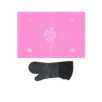 2'Li Set Pembe 45X65 Cm Silikon Hamur Açma Matı Ve Gri Yanmaz Mutfak Fırın Eldiveni