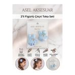 2'li Set Simli Tavşan Figürlü Çiçek ve Kurdele Detaylı Pens Saç Tokası Farklı Renk Seçenekli asel 117a