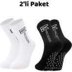 2'li Siyah Beyaz Kaydırmaz Silikonlu Taban Nefes Alan Premium Futbol Fitness Koşu Sporcu Çorap - 40 - 45 - Siyah - Beyaz