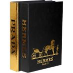 2'li Siyah Gold Prada-Hermes Dekoratif Kitap Kutu - Siyah - Altın