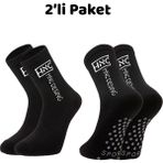 2'li Siyah Kaydırmaz Silikonlu Taban Nefes Alan Premium Futbol Fitness Koşu Sporcu Çorap - 40 - 45