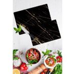 2'li Takım Sarı Altın Desen Görünümlü Takım Cam Kesme Tahtası- Tablası 20x30 & 30x40