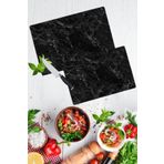 2'li Takım Siyah Mermer Desen Görünümlü Takım Cam Kesme Tahtası - Cam Kesim Tablası 20x30 & 30x40