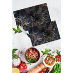 2'li Takım Yaldızlı Mermer Desen Görünümlü Takım Cam Kesme Tahtası - Cam Kesim Tablası 20x30 & 30x40