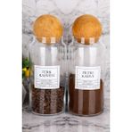 2li Top Kapaklı Vakumlu 1300ML Filtre Kahve & Türk Kahvesi Kavanozu Saklama Kabı (Etiket Dahildir) - Şeffaf - 1,3 lt