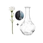 2'Li Vazo+Çiçek; Vıljestark Mini Cam Vazo 17Cm + Smycka Beyaz Yapay Karanfil Çiçek 30 Cm