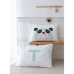 2'li Yastık Kılıfı (35X45) Mint Mavi Panda - Harf Serisi - T Harfi