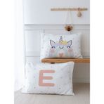 2'li Yastık Kılıfı (35X45) Somon Unicorn - Harf Serisi - E Harfi