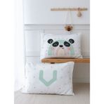 2'li Yastık Kılıfı (50x70) Mint Mavi Panda - Harf Serisi - V Harfi