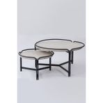 2'li Yuvarlak Orta Sehpa Seti – Modern Metal Ayaklı, Doğal Mermer Görünümlü Sehpa Takımı (80x45 cm + 60x35 cm) - Beyaz Mermer