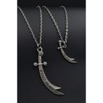 2'li Zülfikar Kılıç - Ya Ali Kılıç Erkek Kadın Kolye Seti - Kod:624 - Silver - 60 cm