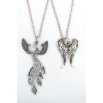 2'Li Zümrüdüanka - Melek Kanat Gümüş Kaplama Kolye Seti