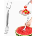 2'si 1 Arada Karpuz Dilimleyici ve Çatal, Paslanmaz Çelik, Ergonomik Saplı, Küp Kesim Özellikli