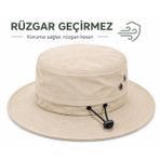 2'si 1 Arada Safari Şapka, Fileli ve Rüzgar Geçirmez, Su İtici Kumaş, Geniş Siperlik, Ayarlanabilir Kordon, Outdoor (BEJ)