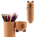 2'si 1 arada yumuşak silikon çanta, Kawaii Capybara kalem kutusu, fermuarlı hayvan kalem çantası, sevimli kapybara kalem kutusu, dik kalem kutusu, masa kalemliği, kız ve erkek çocukları için