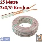 2X0.75 Kordon 25 Metre Şeritli Beyaz Kablo 25 M