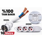 2x2.5 Hasçelik+Makel Fiş+Mono 3lü Priz El Yapımı 10 Metre Hazır - Beyaz