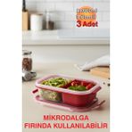 2X600ML Bölmeli Dikdörtgen Heat'n Go Saklama Kabı (Üçlü Set)