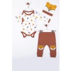 3-12 Ay Erkek Bebek Takımı Little Fox 3'lü Kahverengi