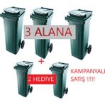 3 + 2 Hediyeli Kapaklı Tutma Saplı Özel Çöp Konteyneri 120 Lt ( Yeşil ) Büyük Boy 5 Adet